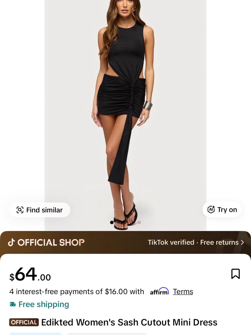 Edikted Black Asymmetric Ruched Cutout Mini Dress